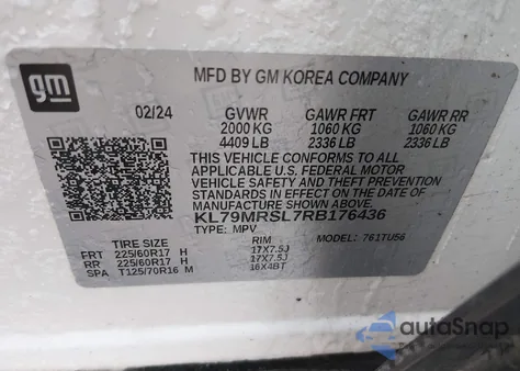 2024 Chevrolet Trailblazer Awd Lt из США, поврежденный, VIN KL79MRSL7RB176436